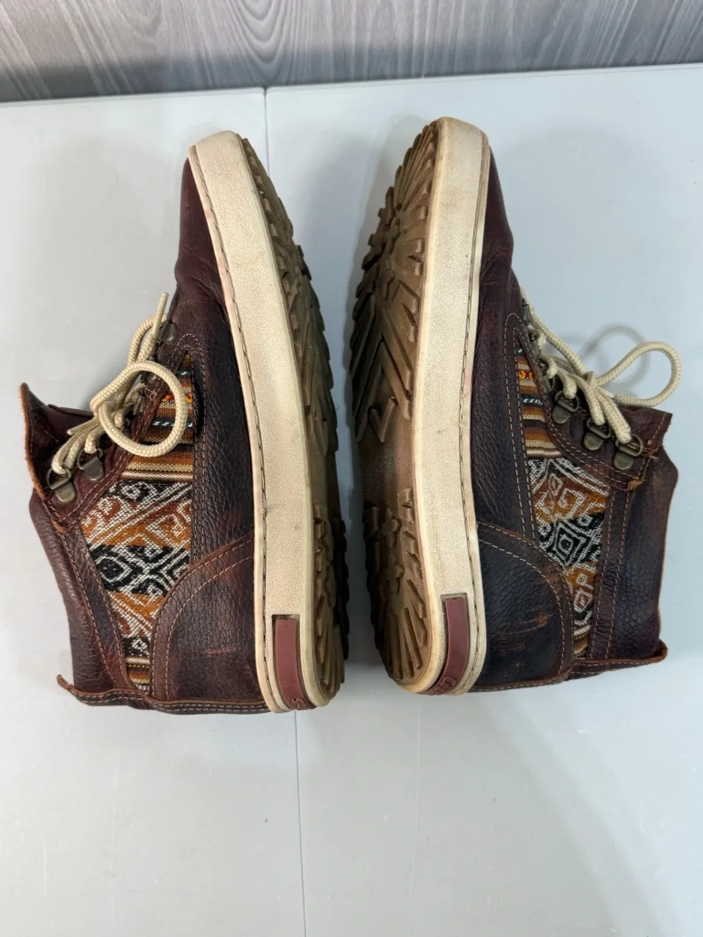 Inkkas‎ Brown Leather Camping Boots Outdoor Hiking Shoe M 9/W 11 Peruvian Fabric